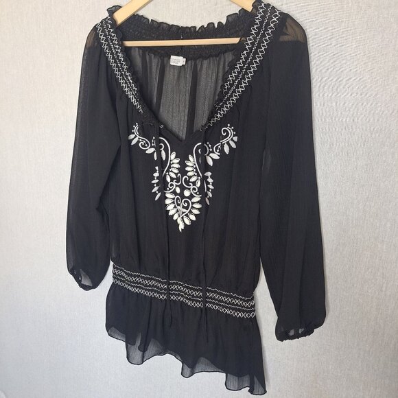 💙 Charming Charlie Sheer Blouse Smocked Waist Size M/L Boho Y2K Cottage Hippie - Picture 6 of 8